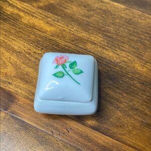 White Trinket Box with Rose Design